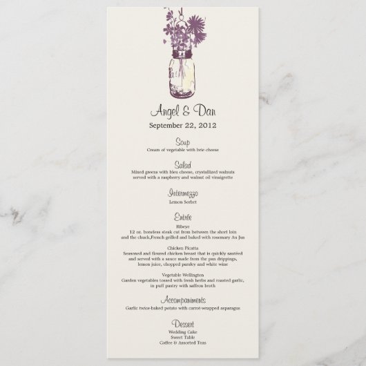 Wilde bloemen en Mason Jar-menukaart Menu (Voorkant)