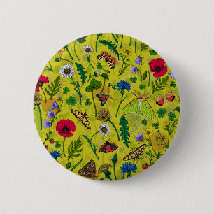 Wilde bloemen en moten 2 ronde button 5,7 cm