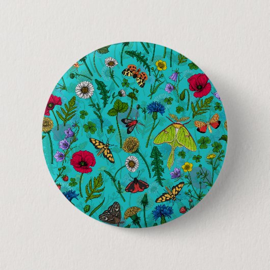 Wilde bloemen en moten ronde button 5,7 cm (Voorkant)