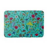 Wilde bloemen en motten op blauwgroen badmat (Voorkant)