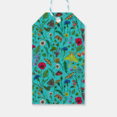 Wilde bloemen en motten op blauwgroen cadeaulabel (Achterkant)