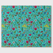 Wilde bloemen en motten op blauwgroen cadeaupapier (Vlak)