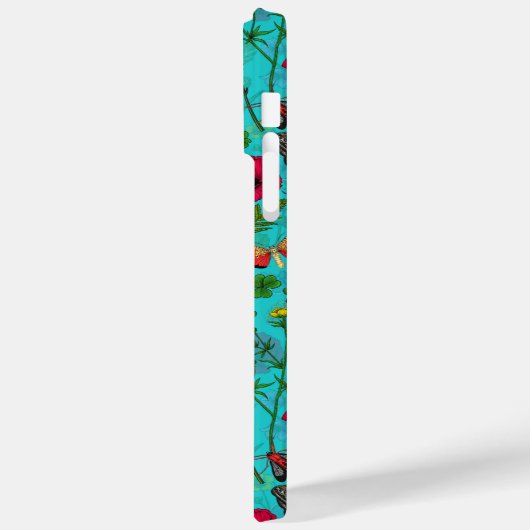 Wilde bloemen en motten op blauwgroen Case-Mate iPhone case (Achterkant / Links)