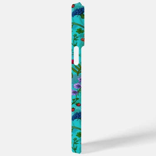 Wilde bloemen en motten op blauwgroen Case-Mate iPhone case (Achterkant / Rechts)