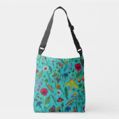Wilde bloemen en motten op blauwgroen crossbody tas (Voorkant)
