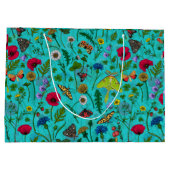 Wilde bloemen en motten op blauwgroen groot cadeauzakje (Achterkant)