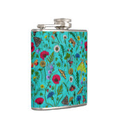 Wilde bloemen en motten op blauwgroen heupfles (Rechts)