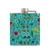 Wilde bloemen en motten op blauwgroen heupfles (Achterkant)