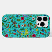 Wilde bloemen en motten op blauwgroen iPhone hoesje (Achterkant horizontaal)