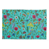Wilde bloemen en motten op blauwgroen kussensloop (Achterkant-Links)