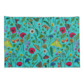 Wilde bloemen en motten op blauwgroen kussensloop (Achterkant-Rechts)