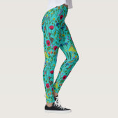 Wilde bloemen en motten op blauwgroen leggings (Rechts)