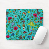 Wilde bloemen en motten op blauwgroen muismat (Met muis)