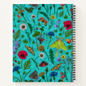 Wilde bloemen en motten op blauwgroen notitieboek (Achterkant)