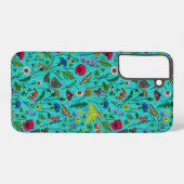 Wilde bloemen en motten op blauwgroen samsung galaxy hoesje (Achterkant horizontaal)
