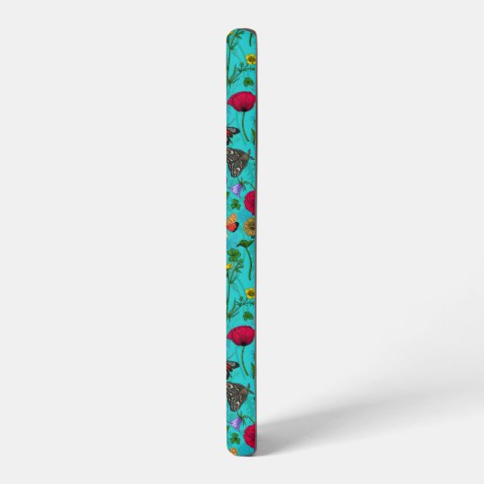 Wilde bloemen en motten op blauwgroen samsung galaxy hoesje (Linkerkant)