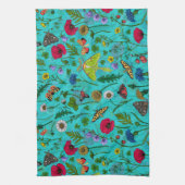 Wilde bloemen en motten op blauwgroen theedoek (Verticaal)