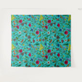 Wilde bloemen en motten op blauwgroen wandkleed (Voorkant (horizontaal))