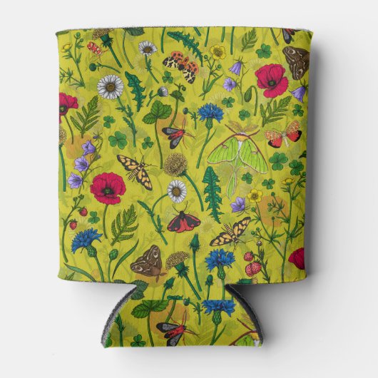 Wilde bloemen en motten op groen blikjeskoeler (Voorkant)