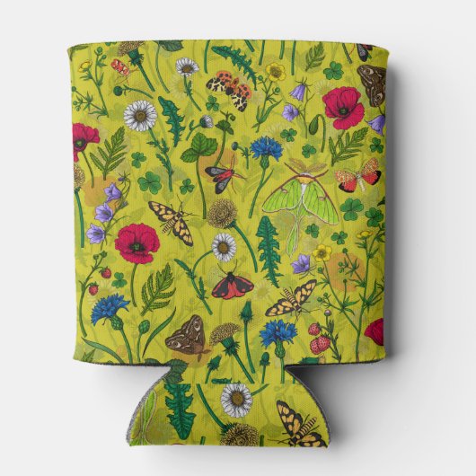 Wilde bloemen en motten op groen blikjeskoeler (Achterkant)