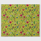 Wilde bloemen en motten op groen cadeaupapier (Vlak)