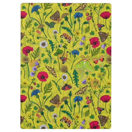 Wilde bloemen en motten op groen klembord (Achterkant)
