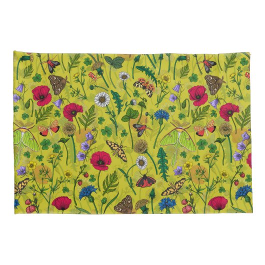 Wilde bloemen en motten op groen kussensloop (Achterkant-Rechts)