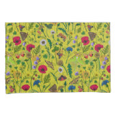 Wilde bloemen en motten op groen kussensloop (Voorkant-Rechts)