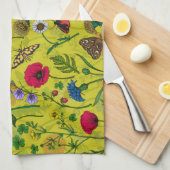 Wilde bloemen en motten op groen theedoek (Quarter Fold)