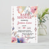 Wilde bloemen en roze diamanten meisje Baby shower Kaart (Staand voorkant)