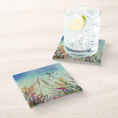 Wilde bloemen en sterren glazen onderzetter (Schuin)