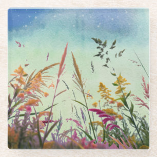 Wilde bloemen en sterren glazen onderzetter