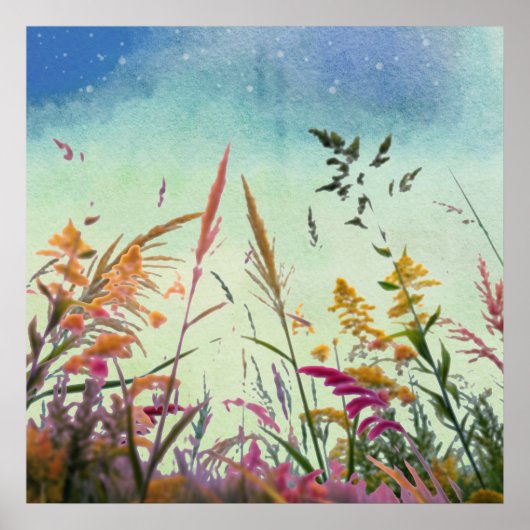 Wilde Bloemen En Sterren Poster (Voorkant)