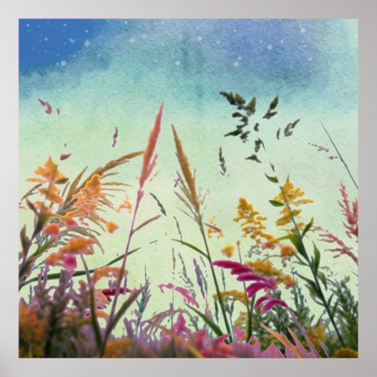 Wilde bloemen en sterren poster (Voorkant)