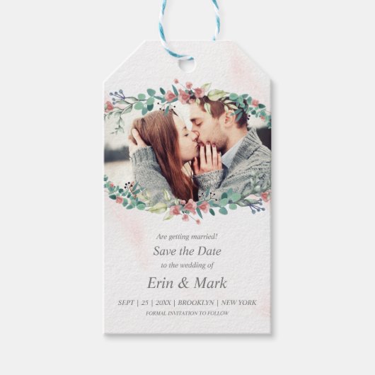 Wilde bloemen en vertakkingen in gespleten tonen cadeaulabel (Voorkant)