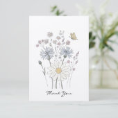 Wilde bloemen en vlinder bedankkaart (Staand voorkant)