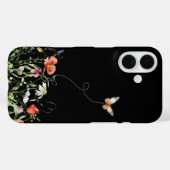 Wilde bloemen en vlinder op zwart Case-Mate iPhone case (Achterkant (horizontaal))
