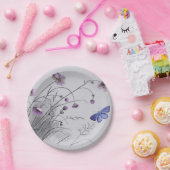 Wilde bloemen en vlinder papieren bordje (Feest)