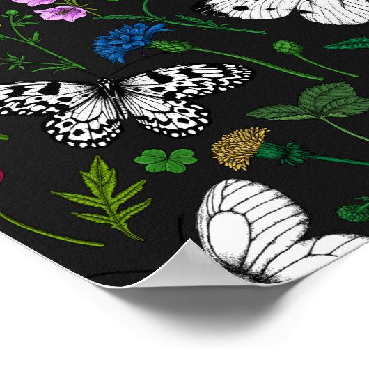 Wilde bloemen en vlinders 2 poster (Hoek)