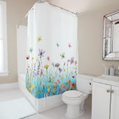 Wilde bloemen en vlinders blauwe gradiënt douchegordijn (In situ)