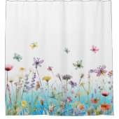 Wilde bloemen en vlinders blauwe gradiënt douchegordijn (Voorkant)