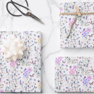 Wilde bloemen en vlinders bloementuin inpakpapier vel