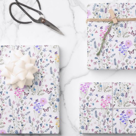 Wilde bloemen en vlinders bloementuin inpakpapier vel