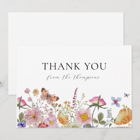 Wilde Bloemen en Vlinders Danken met Overvloed Bedankkaart (Voorkant / Achterkant)