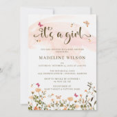 Wilde bloemen en vlinders | Elegant Baby shower Kaart (Voorkant)