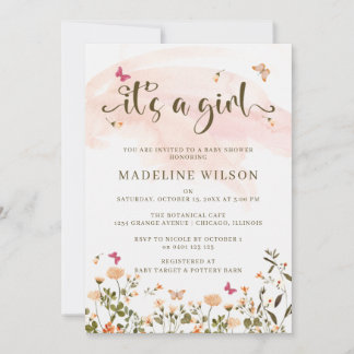 Wilde bloemen en vlinders | Elegant Baby shower Kaart