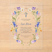 Wilde bloemen en vlinders | Foto terug Doopsel Acryl Uitnodigingen (Voorkant)