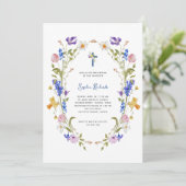 Wilde bloemen en vlinders | Foto terug Doopsel Kaart (Staand voorkant)