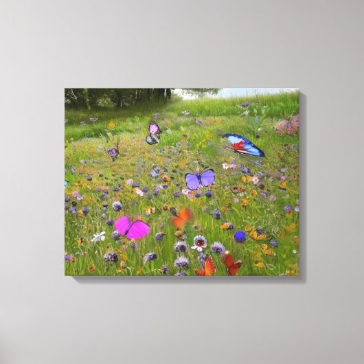 Wilde bloemen en vlinders in het land canvas afdruk (Voorkant)