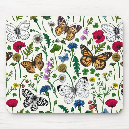 Wilde bloemen en vlinders muismat (Voorkant)